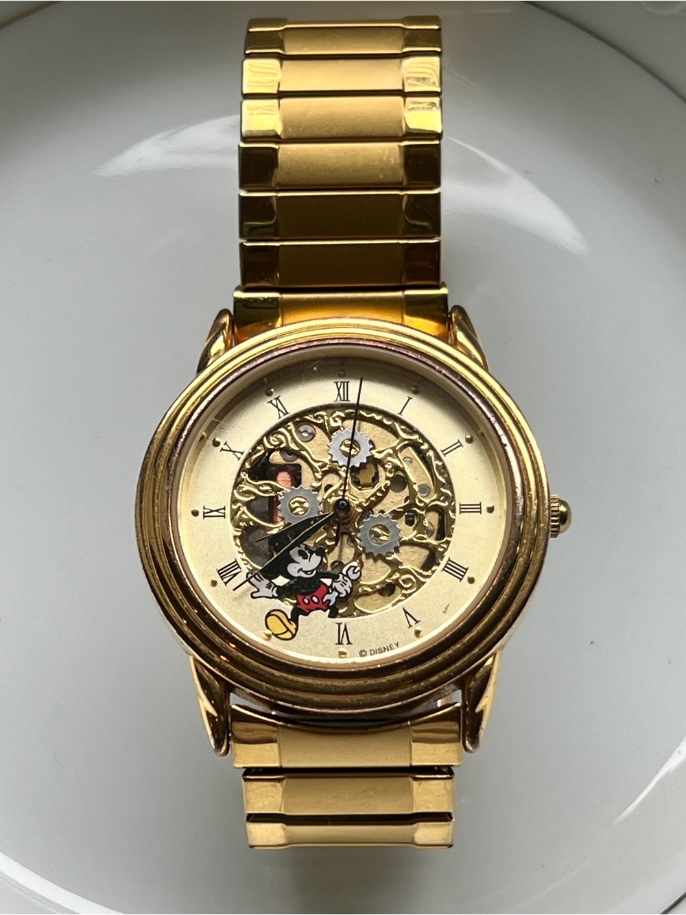 RARE Vintage Disney Store DS-38 Mickey Mouse Skeleton Watch - Gold Tone